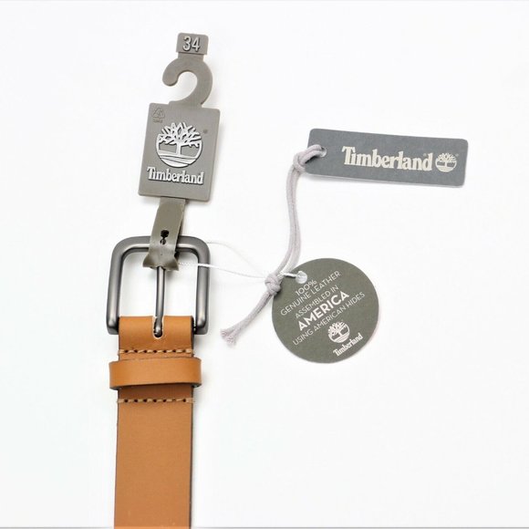 Timberland Size 38 Men's Classic Leather Belt Made in USA Brown New - Picture 5 of 7